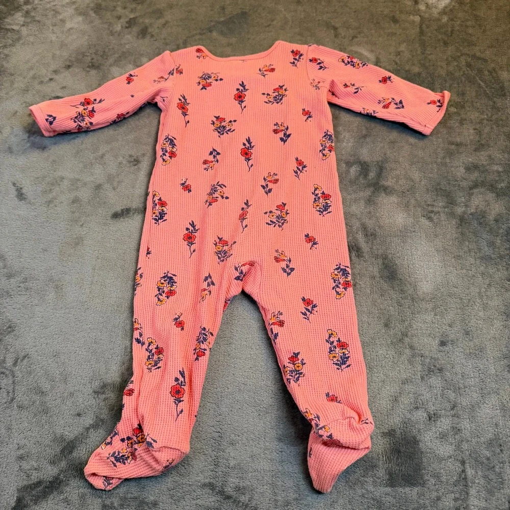 Carters Floral Waffle Knit Footed Sleeper Baby 9 Months Pink Snap Front Pajamas